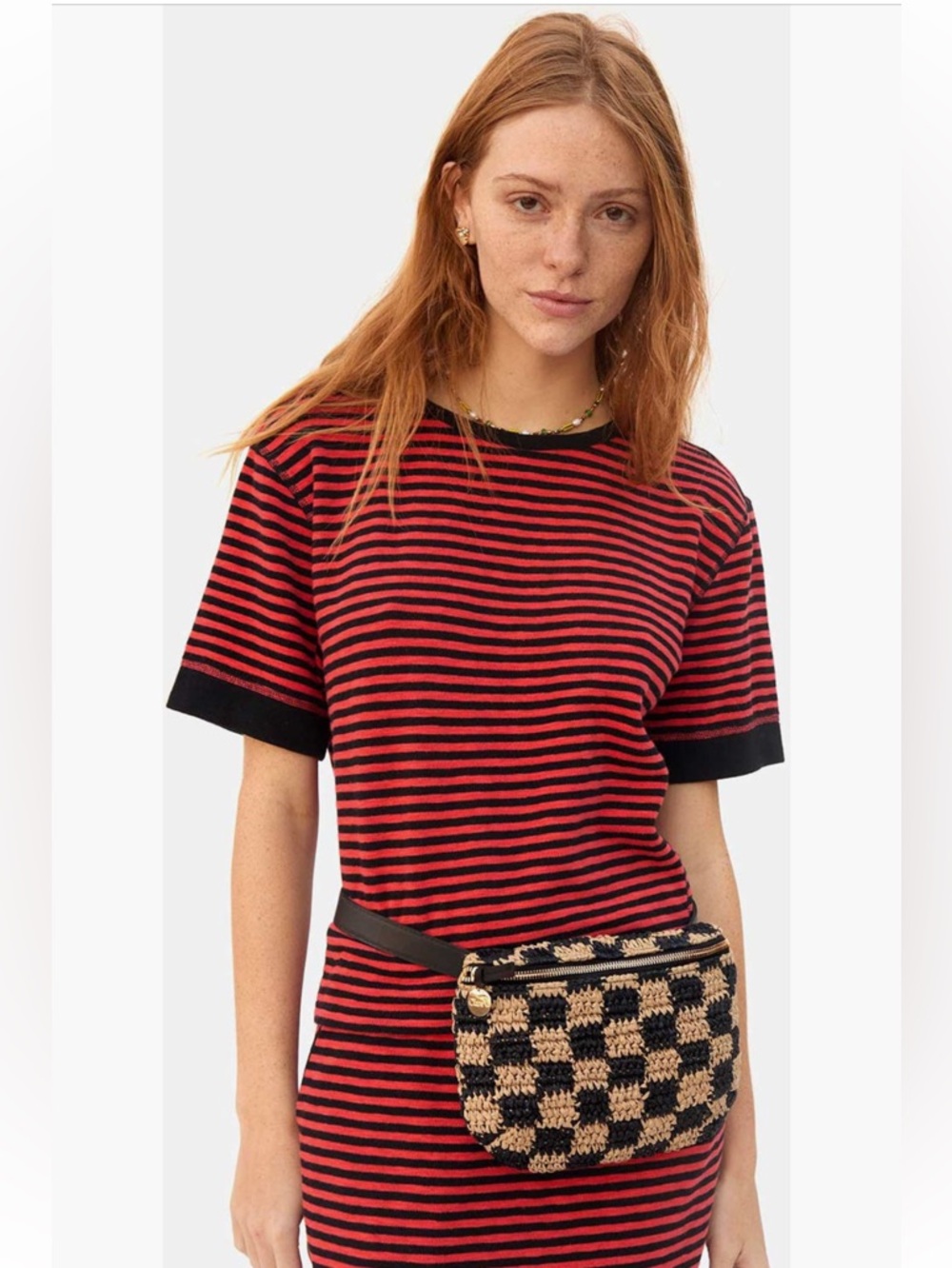 Clare V. Checkerboard Woven Raffia Belt Bag - Picture 7 of 8